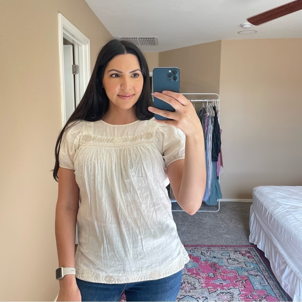 Linen Boho Peasant White Top